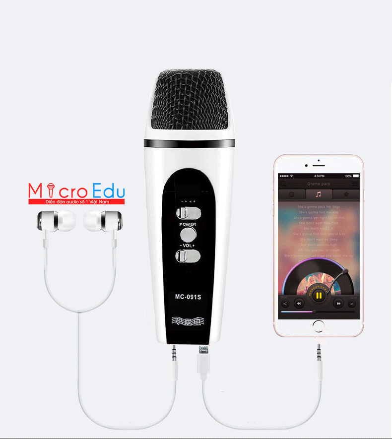 Micro MC 091s hát karaoke qua điện thoại gọn nhẹ, chất lượng